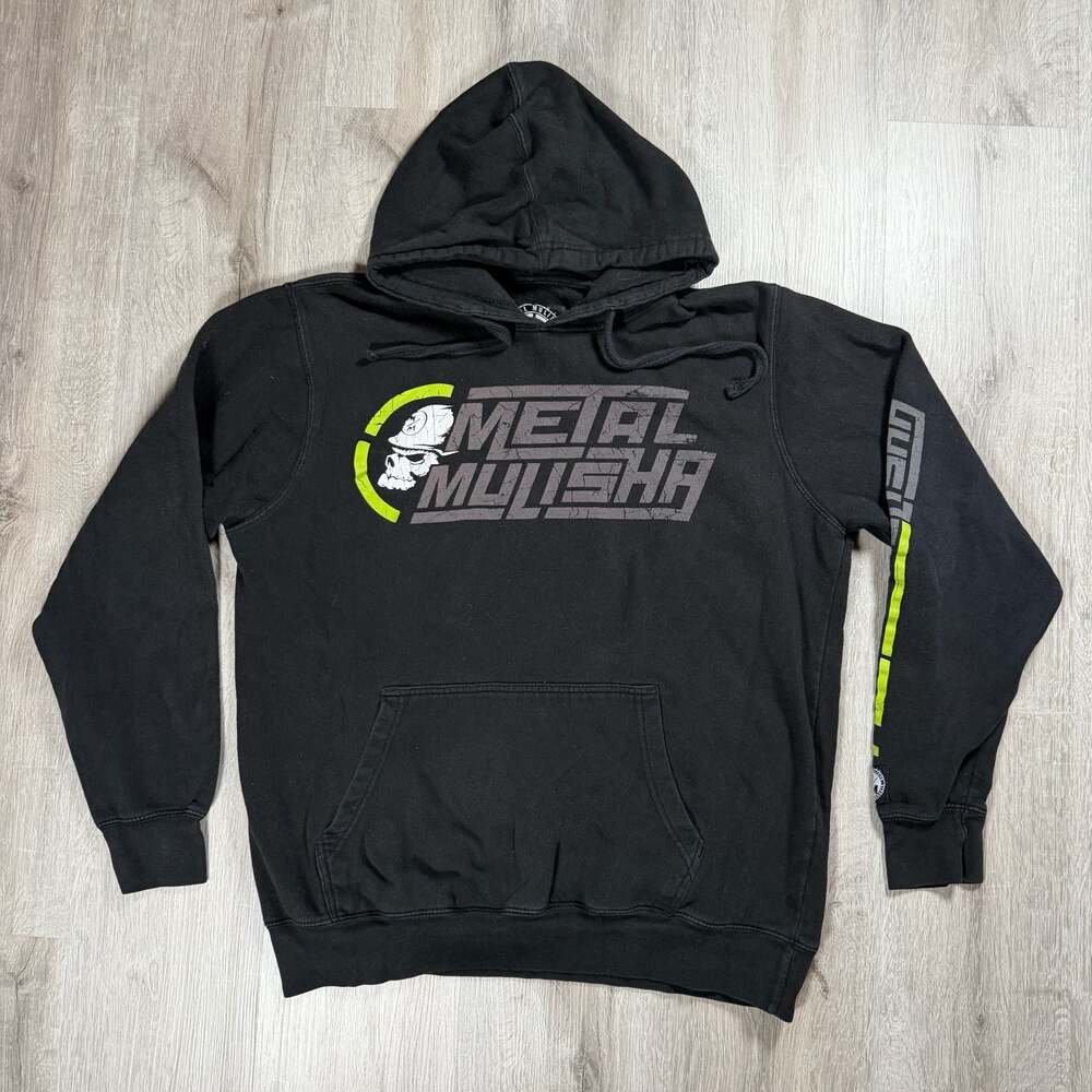Y2K Mens Metal Mulisha White Shadow Pullover Hoodie Large With Sleeve Print